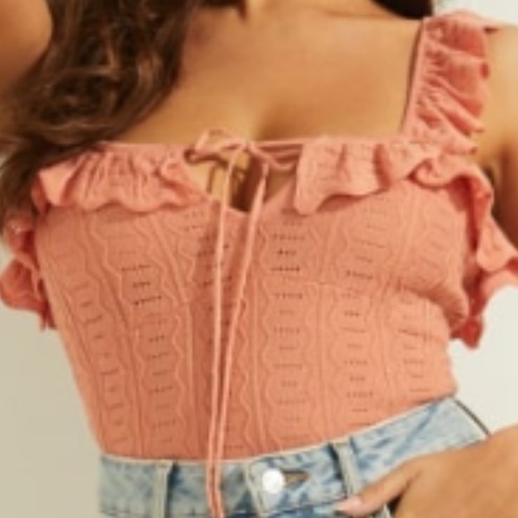 GUESS Ruffled Pointelle Top, Size: XS - Picture 3 of 9